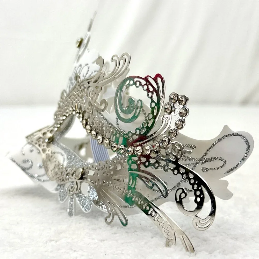 Couple Masquerade Venetian Costume Cosplay Metal Masks Silver White